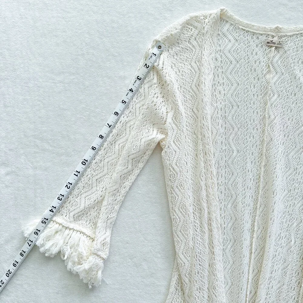 Hollister Lace Duster Kimono Open Cardigan Cream Cotton Full Length Size M - Picture 8 of 8